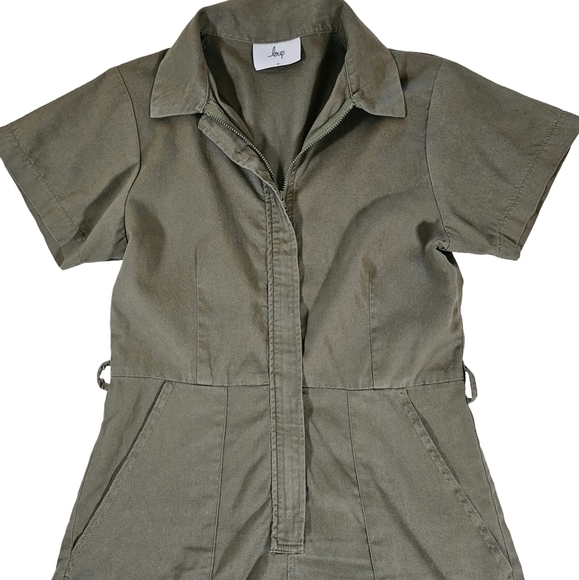 Loup Short Zip Up Romper, Army Green, XS - Picture 6 of 16